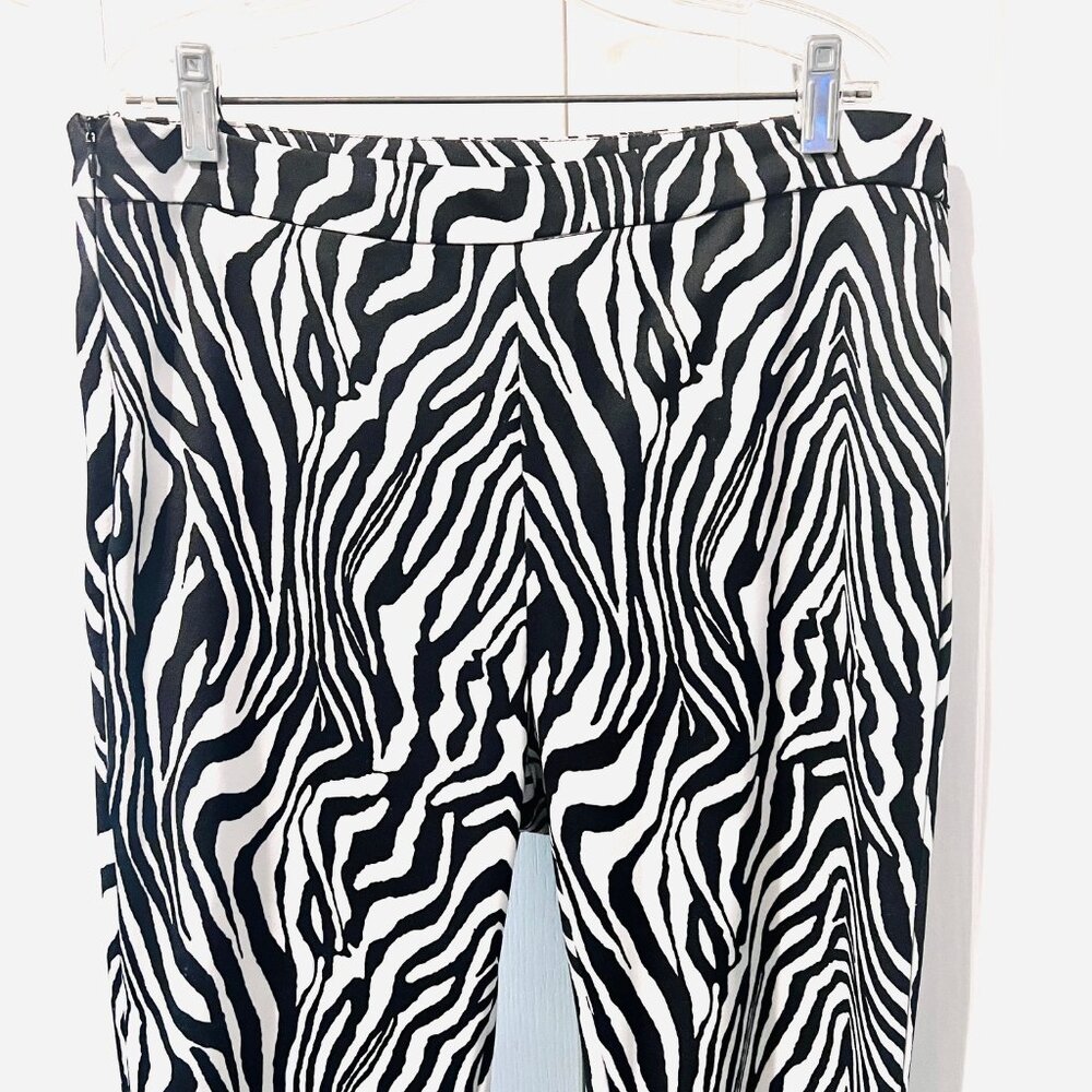 Shein-Women's Size 8-10 (med) Stretch Zip Side Zebra Print Black/White Flare Pts - Picture 3 of 11